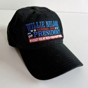 Willie Nelson for President Men's Embroidered Black Hat Cap Backstrap Adjustable